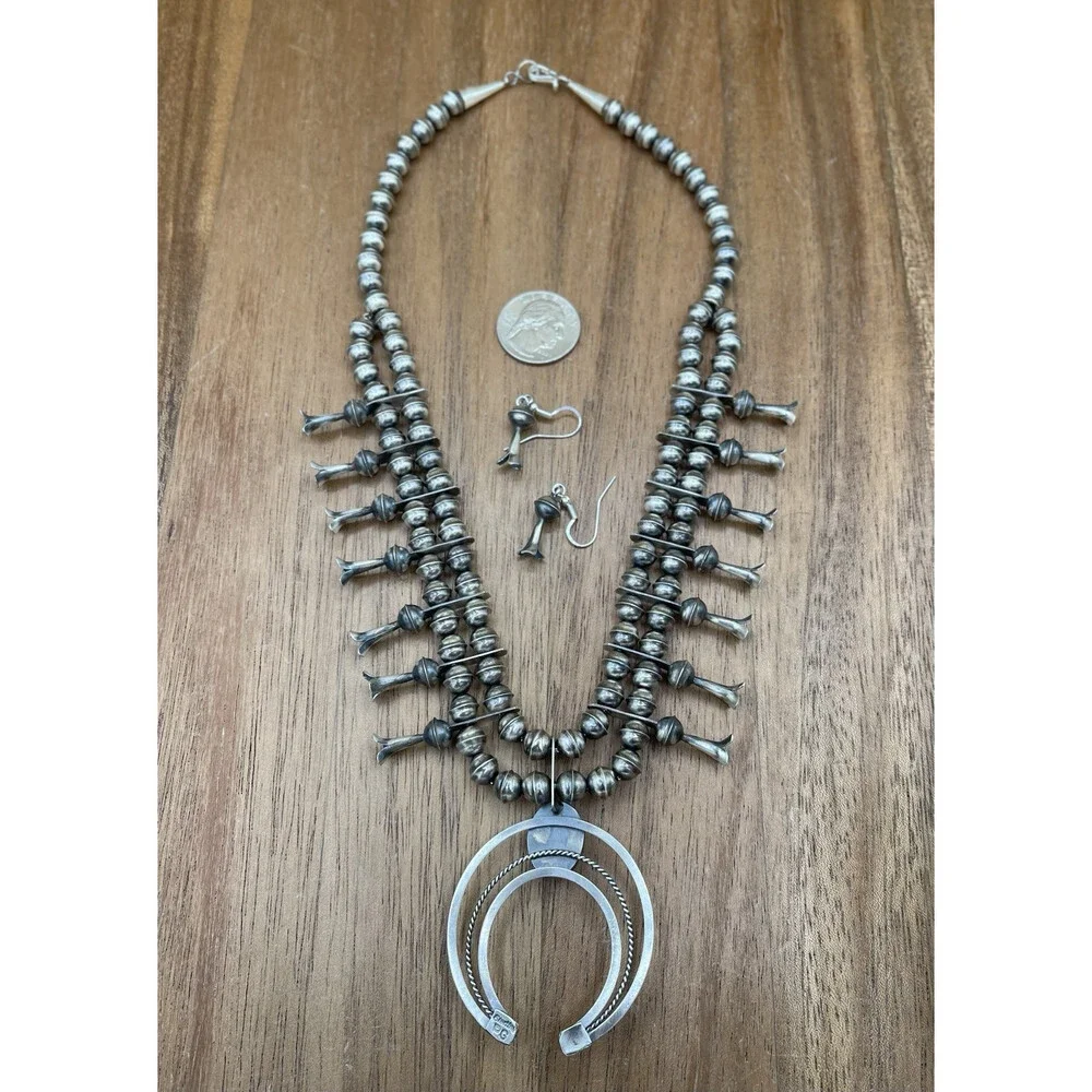 Native American Navajo Handmade Sterling Silver Pink Conch Squash Blossom 18” - Picture 8 of 8